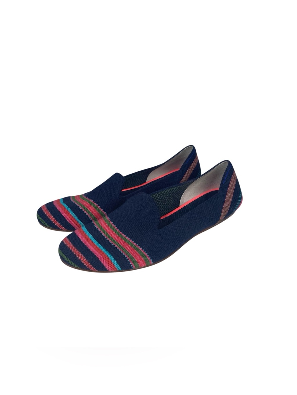 Rothy’s Merino Wool Flat Ballet Shoes Size 10 Knit Upper Navy Ribbon Stripe - Picture 2 of 8